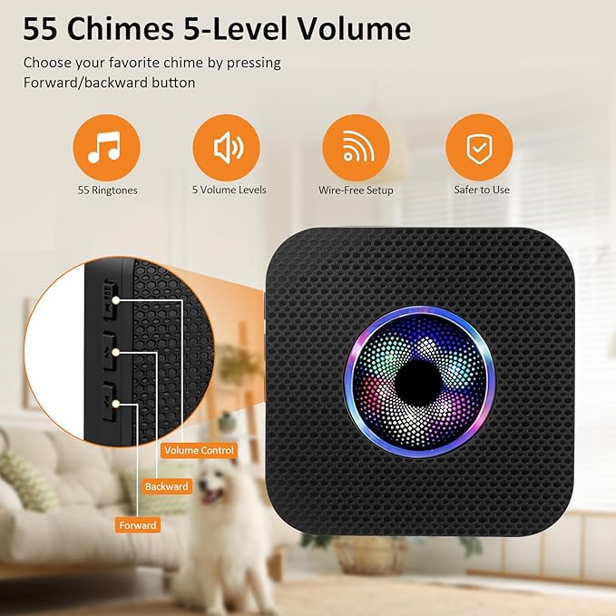 Ownpets Smart Dog Door Bell, Wireless Doorbell for Potty Training to Go Outside,1000Feet Range, Waterproof Touch Button, 55 Melodies