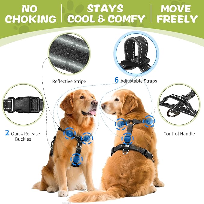 Dog Harness,Adjustable No Pull Dog Harness,Y-Shaped Design,Buckle-Neck Balance Harness with Reflective, Ideal for Dog Training Hiking, Easy Walk Harness,Durable High-Tensile Nylon Black-S