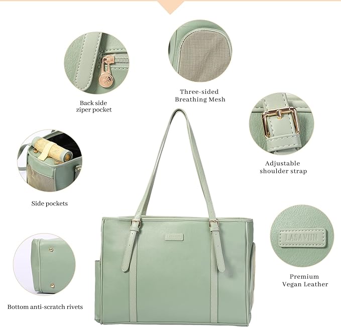 Lasaviin Fashion Dog Purse Pet Carrier Leather Bag for Small Dogs Cats Puppy, Portable Tote Bag Airline Approved Soft-Sided Carriers (Green)