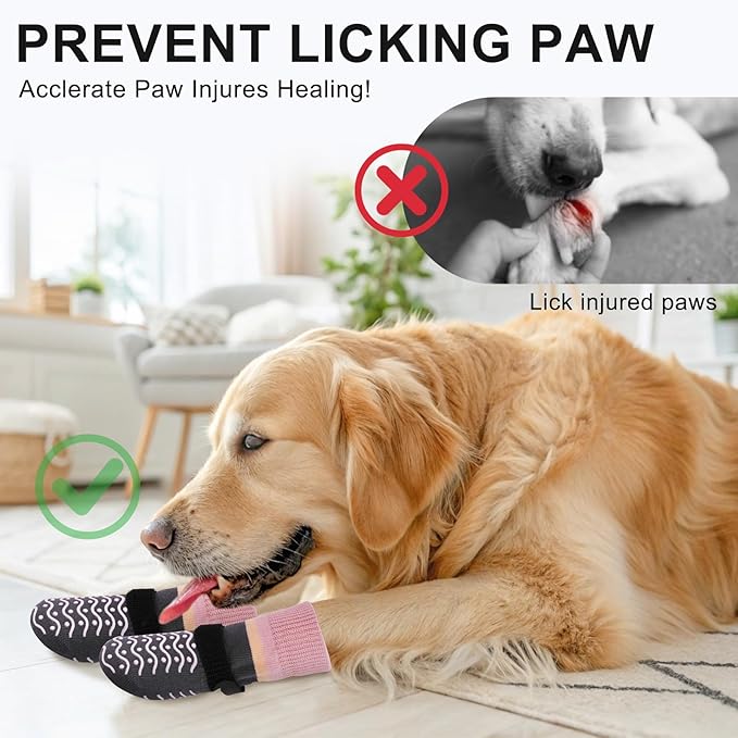 BEAUTYZOO Dog Socks, Non Slip Dog Socks to Prevent Licking Paws -Dog Boots & Paw Protectors with Grippers on Hardwood Floors, Dog Shoes for Hot/Cold Pavement Small Medium Large Senior Dogs Booties