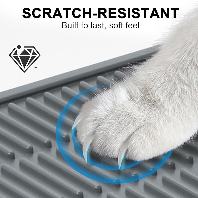 Cat Mat for Litter Box: Groove Design for Scatter Control - Easy Clean Silicone Cat Litter Mat (24"x15",Pack of 2,Grey)