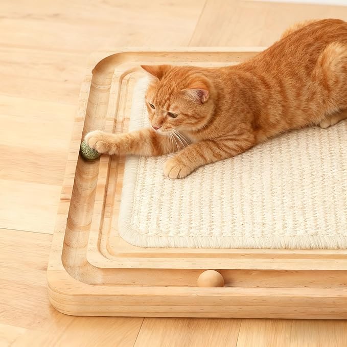 Cat Scratcher pad Sisal cat Scratching Interactive Toy with Track Wooden Ball Cats Scratch Pad for Physical Exercise
