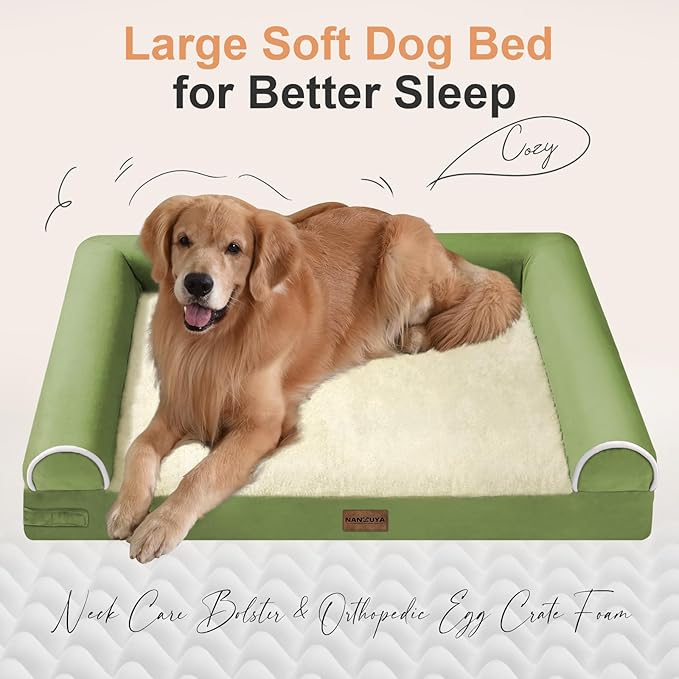 Large Dog Bed Orthopedic Washable: Jumbo Dog Bed Bolster Extra Large Dogs Egg Crate Foam Sofa Couch Waterproof Removable Cover - Grass Green
