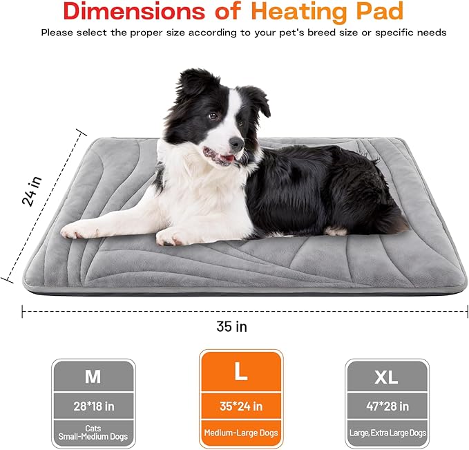 Large Dog Heating Pad with Washable Cover, Soft Plush Pet Heating Pad with 9 Adjustable Temperature, Timer, Chew-Resistant Cord, Waterproof Electric Heated Pet Bed Mat for Dogs and Multi-Cats