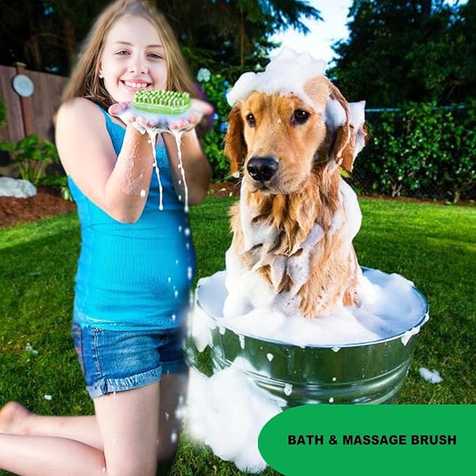 Rubber Curry Brush for Dog & Cat, Soft Curry Comb with Removable Screen, Pet Silicone Brush for Short & Long Hair, Use Wet as Bath Scrubber or Dry for Grooming