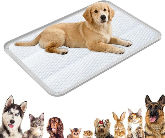 Silicone Pee Pad Holder for Floor Protection Leak Proof Foldable Puppy Potty Training Pad Holder with Raised Edge for Home Travel(灰白,L)