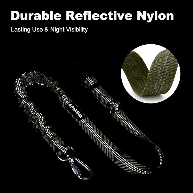 Dog Seat Belt for Car, Adjustable Dog Car Harness Seatbelt for Small Medium Large Dogs, Heavy Duty Travel Safety Restraint with Locking Aluminum Hook & Reflective Nylon Strap, Ranger Green