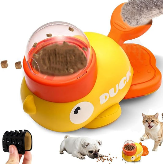 Duck Cat Treat Dispenser, 2-in-1 Interactive Toy & Slow Feeder, Adjustable Food Openings with Non-Slip Suction Base, Feeder Puzzle Toy for Dogs & Cats
