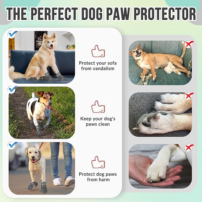 SlowTon Dog Shoes for Large Small Medium Dogs - Breathable Dog Boots for Summer Hot Pavement, Paw Protector for Outdoor Walking Winter Snow, Anti-Slip Rubber Dog Booties for Hardwood Floor (GY, 4)