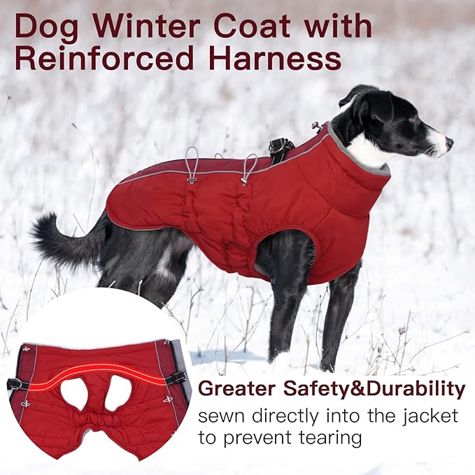 Dog Coat Winter Warm Dog Jackets for Large Dogs Reflective Snowsuit with Harness Fleece Dogs Snow Jacket Waterproof Pet Clothes for Cold Weather