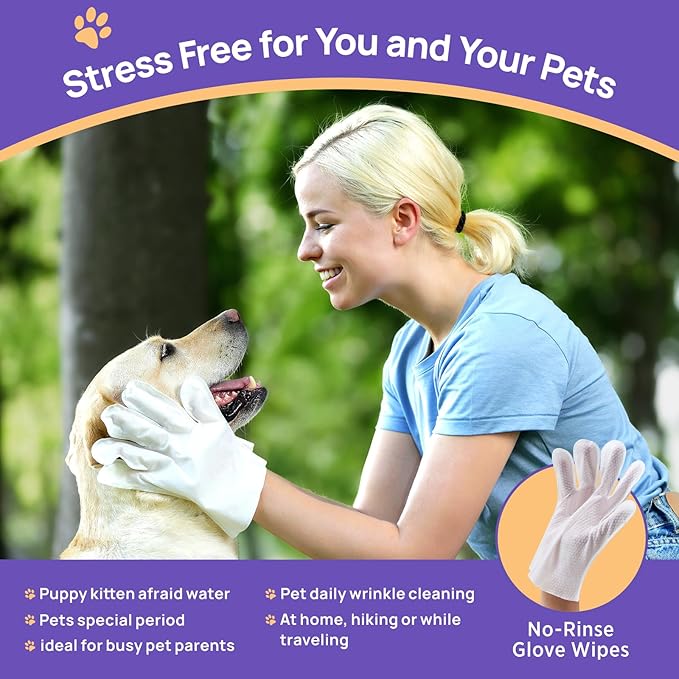 HICC PET Cleaning Deodorizing Glove Wipes for Dogs & Cats, Vet Recommended Hypoallergenic Hydrating & Nourish Fur Pet Grooming Glove Wipes, Pet Bathing Wipes for Horse Coat Care,6pcs Unscented