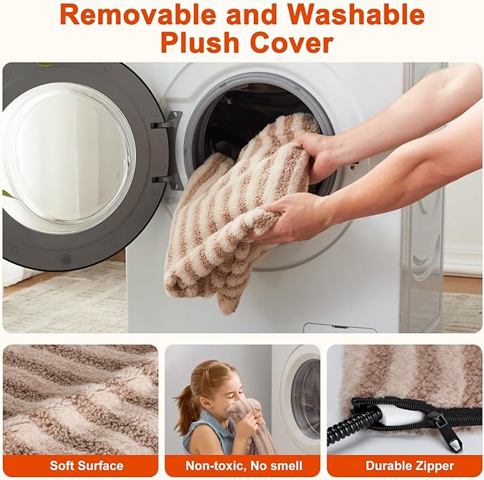 Pet Heating Pad, Waterproof Heated Cat Bed with 11 Adjustable Temperatures & 24H Timer, Auto Shut-Off, Chew-Resistant Cord, Washable Cover, Indoor Electric Heating Mat, Beige, S(18" x 16")
