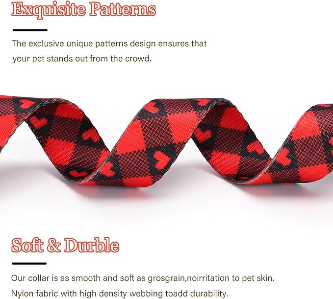 Love Pattern Dog Collar with Buckle Adjustable Safety Nylon Collars for Small Medium Large Dogs, Cute Stylish Girl Boy Christmas Dog Collar(Red Heart,XS)