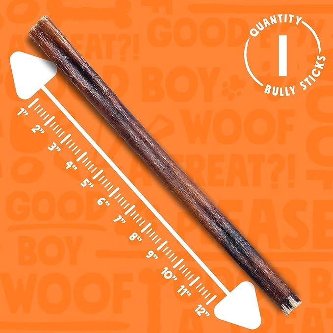 Jolly Barks Bully Sticks for Small Dogs | All Natural, Single Ingredient Bully Sticks for Puppies to Medium Dogs (12" Stnd Bully Sticks - 1pk)