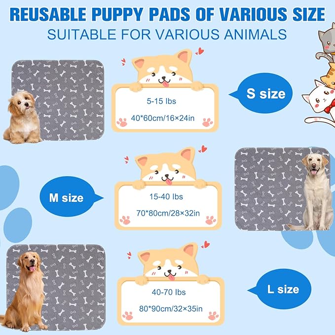 Puppy Pee Pads for Dogs, Reusable Puppy Pads with Pheromones, Washable Pee Pads for Dogs & Cats, Leak-Proof & Anti-Slip Pet Training Pads, Fast Absorbent for Home/Travel (M)