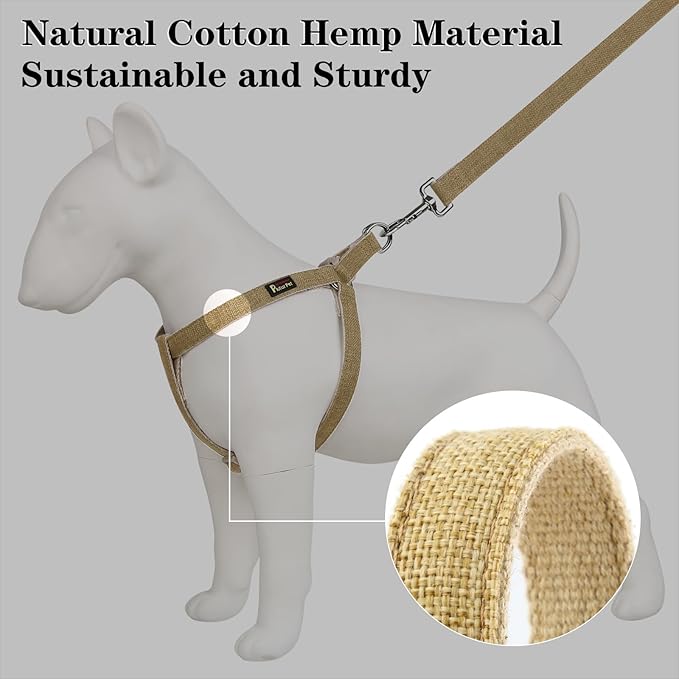 Plutus Pet Cotton Hemp Step in Dog Harness, Sustainable, Lightweight and Escape-Proof, Quick Fit Dog Harness for Puppy Small Medium and Large Dogs, Khaki, S