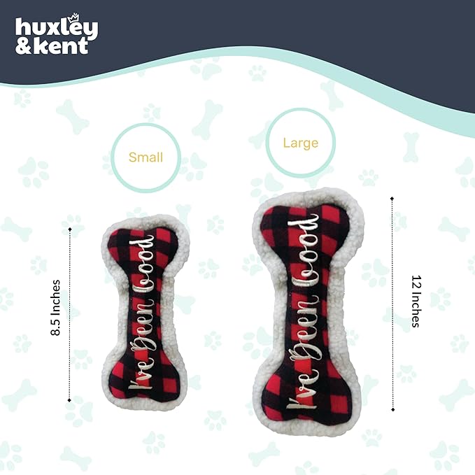 Huxley & Kent Funny Dog Toy w/Squeaker – Holiday Power Plush Squeaky Dog Toys for Small, Medium & Large Dogs – Soft Stuffed Animal for Indoor Play & Fetch - I've Been Good Bone, Small