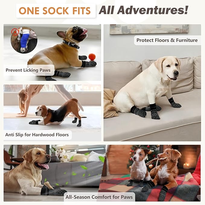 Non Slip Dog Socks to Prevent Licking Paws Grippy Socks for Senior Dog on Hardwood Floors Anti Slip Dog Socks for Hot Pavement Double Side Paw Protector Prevent Scratching Grey S
