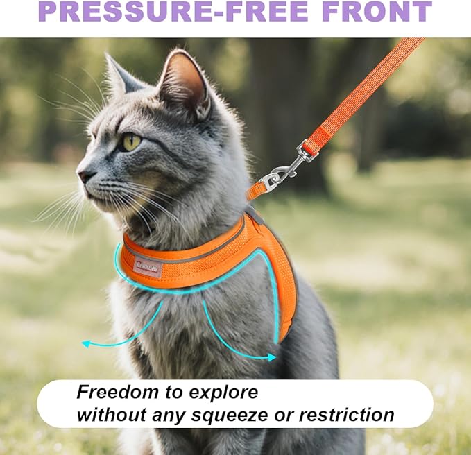 Cat Harness and Leash Set,Escape Proof Kitten Harness,Step in Adjustable Soft Lightweight,Easy Control,Reflective Strips Comfortable for Walking Travel(Orange,M)