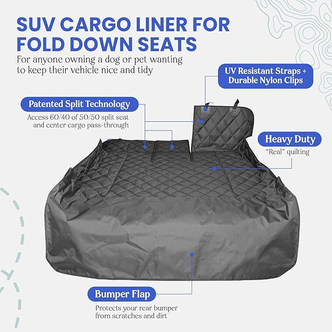 4Knines Split Cargo Liner for SUV – for Dogs & Pets, Heavy-Duty, Waterproof Trunk Mat & Cargo Cover – Fits 60/40 Split Bench & Armrest Pass-Through – Machine Washable, Non-Slip (Extra Large, Beige)