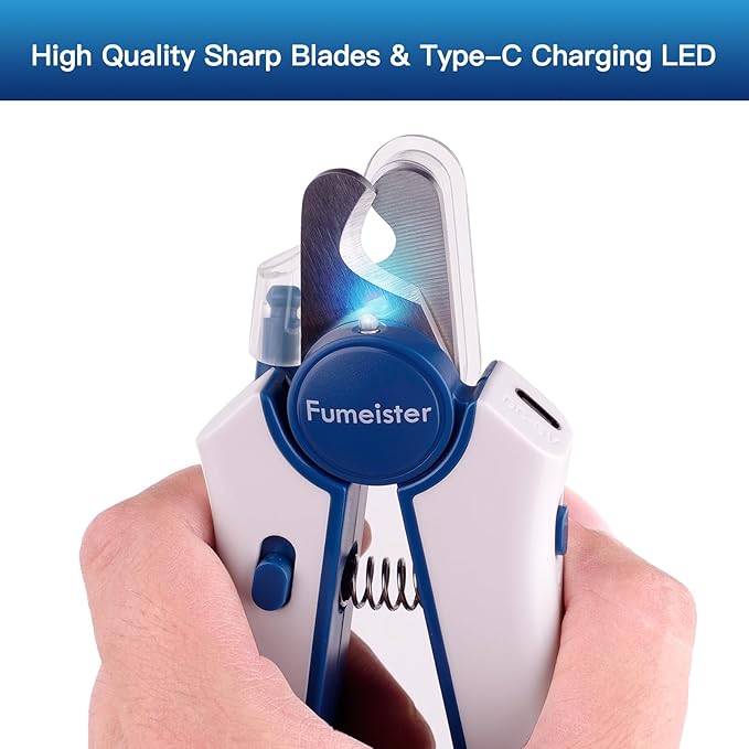 Type-C Rechargeable Dog & Cat Nail Clippers - LED Pet Nail Trimmer Extra Sharp for Small & Medium Dogs (Blue)