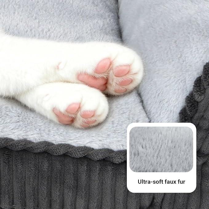 Cat Couch for Puppy, Kitten, and Small Pets - Soft Faux Rabbit Fur Pet Sofa with Washable Removable Cover, Non-Slip Fuzzy Plush Cushion, 24"x18"x10"