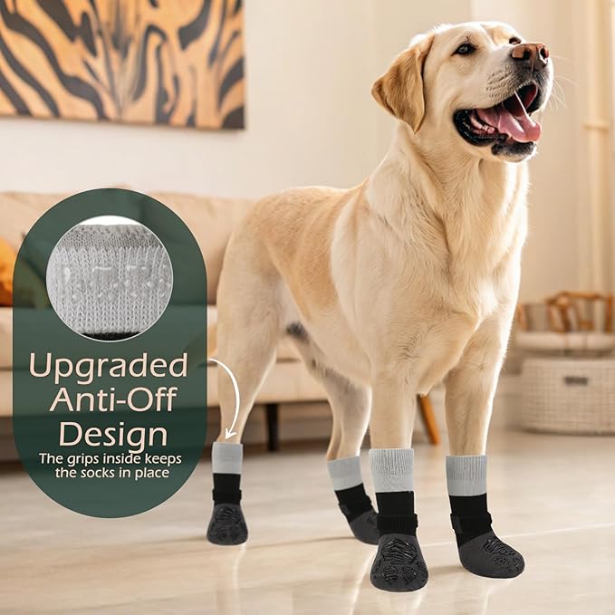 EXPAWLORER Anti Slip Dog Socks to Prevent Licking Paws, Dog Shoes for Cold Winter, Dog Booties for Hardwood Floors, Dog Boots & Paw Protectors with Grippers for Small Medium Large Senior Dogs Grey XS