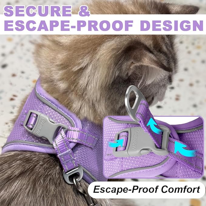 Cat Harness and Leash Set,Escape Proof Kitten Harness,Step in Adjustable Soft Lightweight,Easy Control,Reflective Strips Comfortable for Walking Travel(Violet Purple,M)