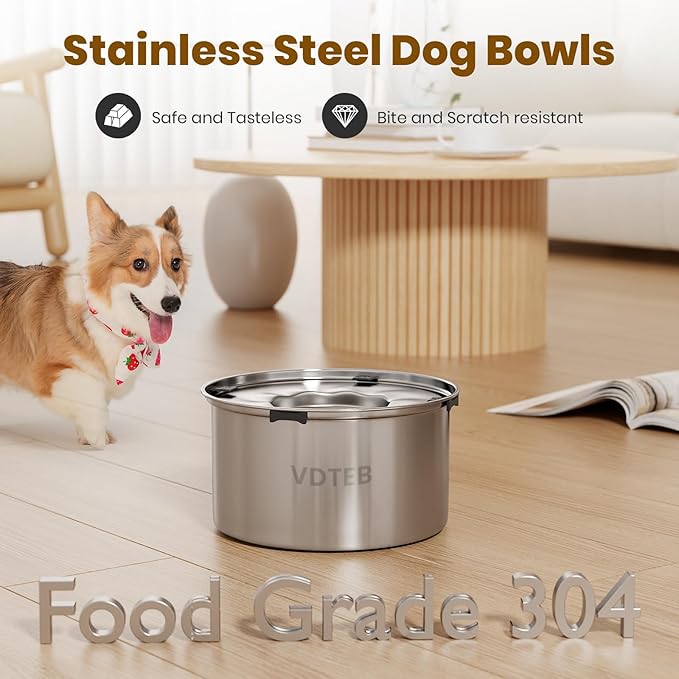 Dog Water Bowl 1.5Gal/5.6L Stainless Steel No Spill Water Bowl for Dogs Spill Proof Slow Drinking Dog Water Feeder with Anti-Slip for Medium Large Messy Drinkers