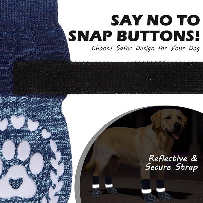 EXPAWLORER Dog Socks to Prevent Licking and Slipping, Winter Dog Shoes for Cold Weather Snow, Paw Protectors for Hardwood Floors Anti-Slip, Dog Booties for Small Medium Large Senior Dogs, Navy Blue L