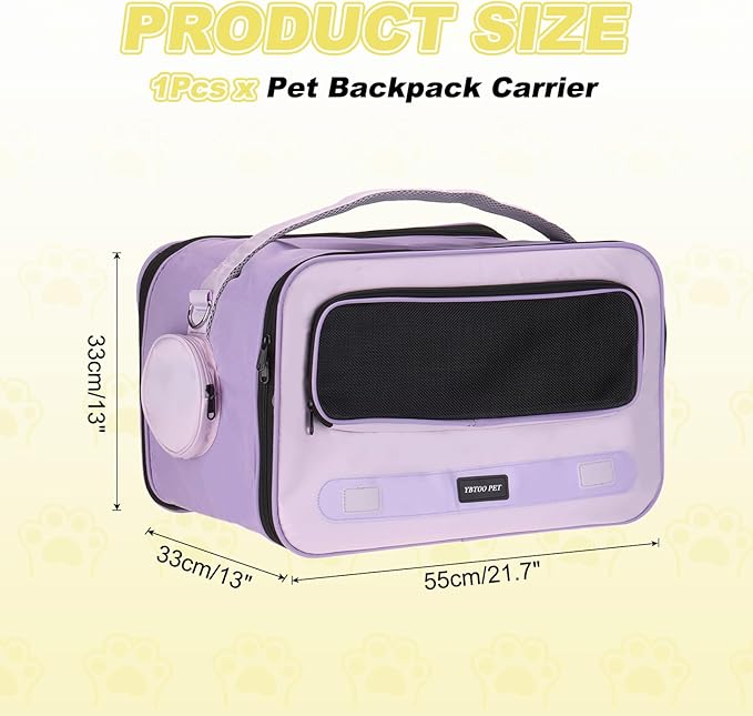 Cat Carrier for Pet, Adjustable Shoulder Strap, Breathable Dog Carrier Cat Carrying Case Pet Travel Bag Up to 14.3 lbs (Purple), Intended for Hiking/Camping/Traveling