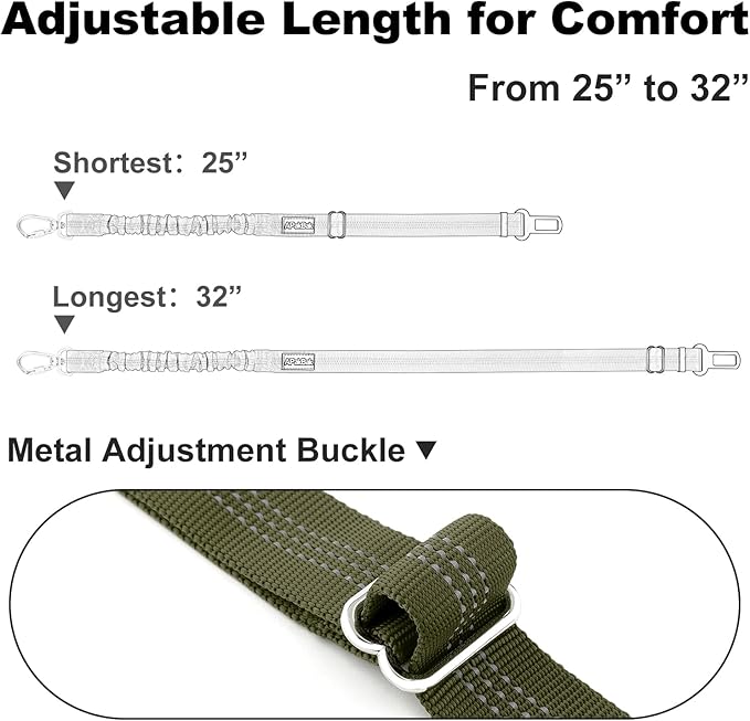 Dog Seat Belt for Car, Adjustable Dog Car Harness Seatbelt for Small Medium Large Dogs, Heavy Duty Travel Safety Restraint with Locking Aluminum Hook & Reflective Nylon Strap, Ranger Green