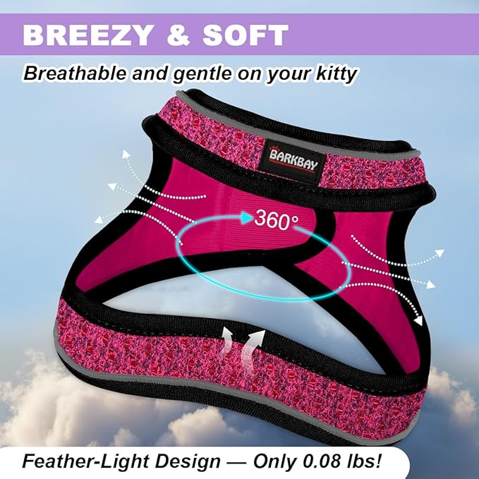 Cat Harness and Leash Set,Escape Proof Kitten Harness,Step in Adjustable Soft Lightweight,Easy Control,Reflective Strips Comfortable for Walking Travel(Pink/Black,M)
