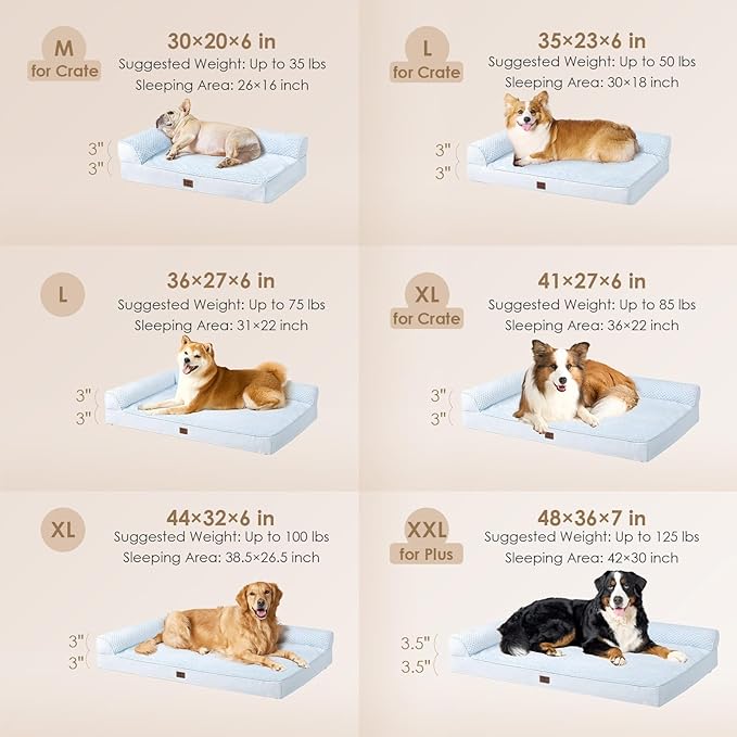 EHEYCIGA Memory Foam Dog Bed Medium Sized Dogs, Waterproof Dog Bed Orthopedic with Washable Removable Cover, Non-Slip Pet Bed Couch for Crate, 30x20x6 Inches, Washblue