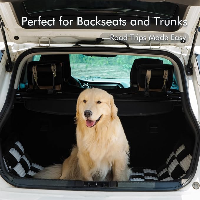 NestlyMoly Dog Bed for Car, Pet Travel Backseat Mat for Vehicle SUV Truck Jeep Automobile, Large Washable Foldable Non-Slip Fuzzy Soft Comfortable Cozy Extender Protector Cover Pad, Black, 24.8x54 in