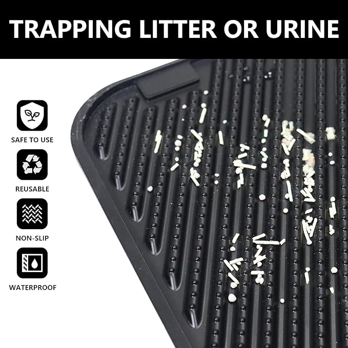 Silicone Cat Litter Mat,Extra Large Litter Trapping Mat,Waterproof Litter Box Mat for Floor,Easy Clean,Non-Slip Litter Catcher Mat,Cat Supplies Needs (Black, 31x23x0.26 in)