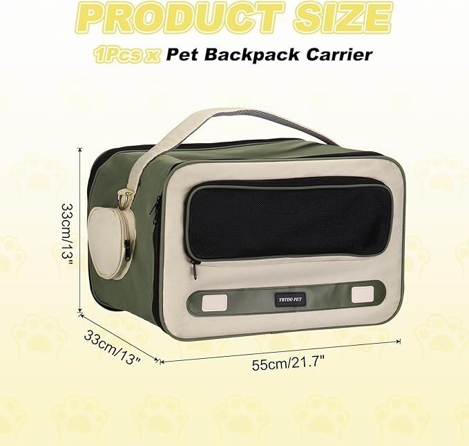 Cat Carrier for Pet, Adjustable Shoulder Strap, Breathable Dog Carrier Cat Carrying Case Pet Travel Bag Up to 14.3 lbs (Green), Intended for Hiking/Camping/Traveling