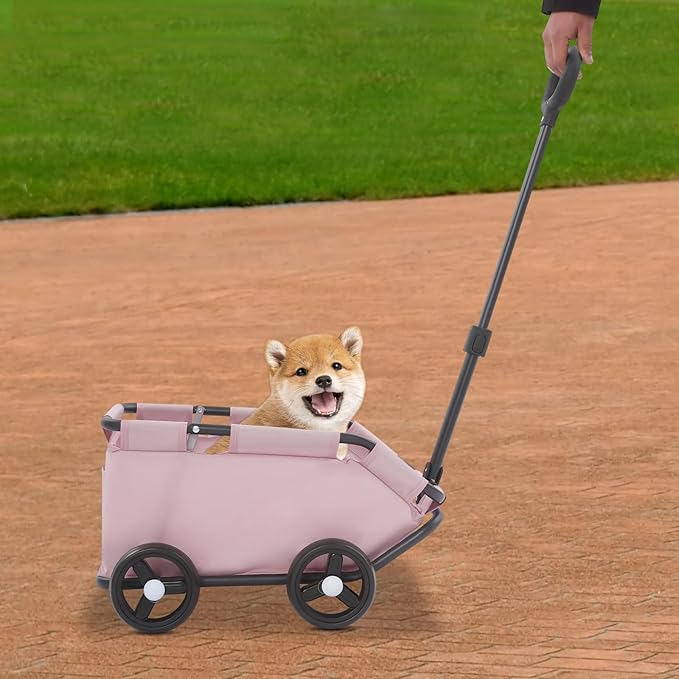 Dog Stroller,4 Wheels Folding Dog Cart Collapsible Wagon Pet Stroller for Travelling Shopping Walking Playing for Small Dogs Cats (Pink)