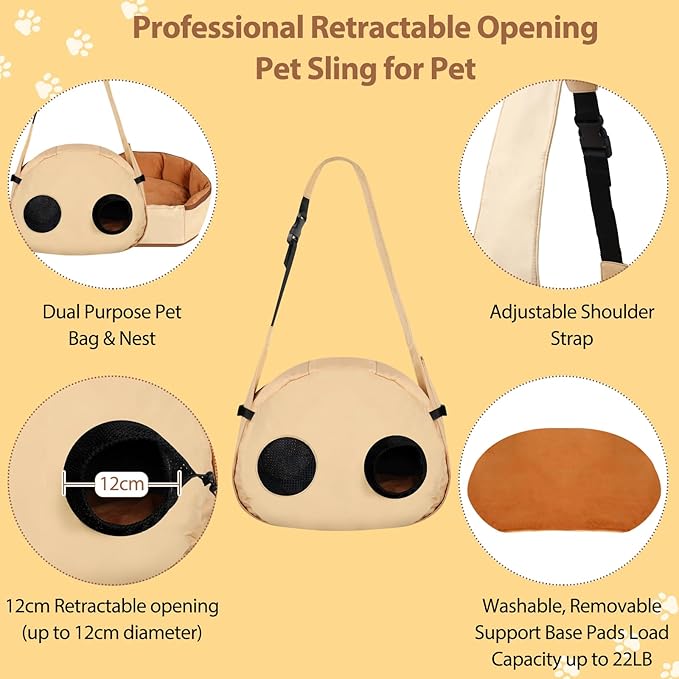 2-in-1 Convertible Pet Sling Carrier & Bed - with Breathable Mesh, Adjustable Strap & Pocket，for Travel, Vet Visit & Home Use, Up to 22lbs