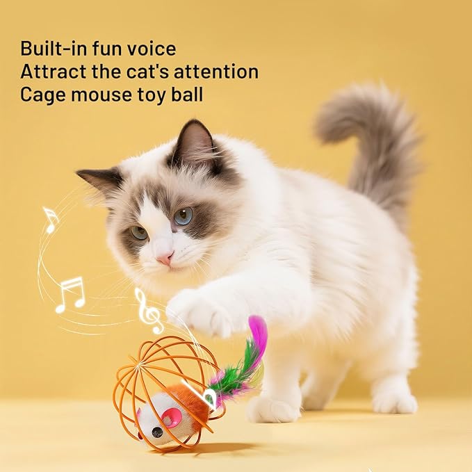 Interactive Cat Toy Set, 6-Piece Variety Pack with Plush Fish, Catnip Fish Skeleton, Feather Mouse Ball, Wood Puzzle Ball, Sisal Catnip Stick, Crinkle Baseball for Indoor Cats