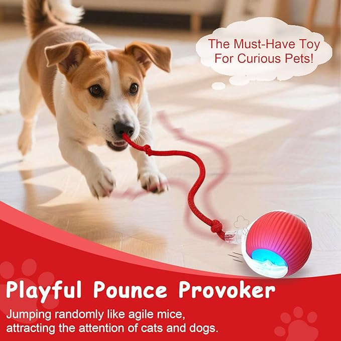 FurryJoy 2PCS Interactive Cat Toys Smart Ball for Cats and Dogs, 360° Automatic Rolling Chase, 2 Rapid-Action Tails, Designed for Indoor pet Exercise, Boredom Relief, and Fun Chase Play.（Red＆Blue）
