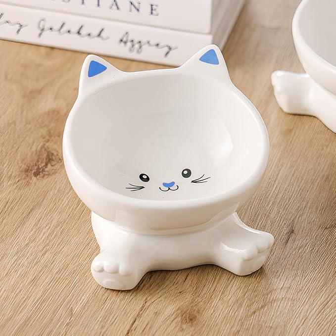 Cat Bowl, Elevated Cat Bowls, 4.9 Inch Cute Kitten Food Bowls for Anti-Vomiting and Whisker Friendly, 3D Raised Ceramic Cats Bowl for Food and Water with 4.5 OZ Capacity, Protects Pet's Spine, 1 Piece