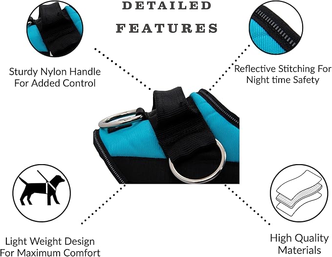 ShawnCo Essential Dog Harness, No-Pull Pet Vest with 3 Leash Clips, No Choke, Reflective, Adjustable and Padded, for Easy Walking and Training for Small, Medium and Large Dogs (Oceanic Blue, XL)
