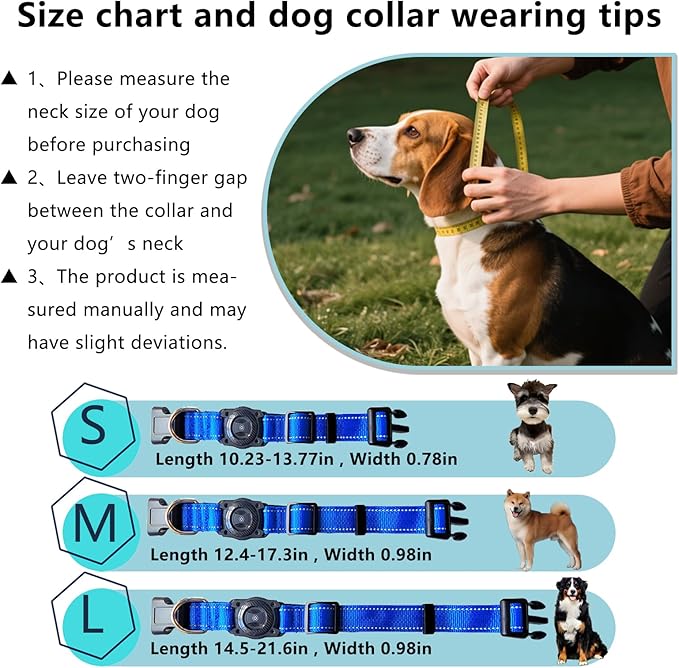 1Pc Air Tags Dog Collar Tracker, Waterproof Pet Collar Location Tracker with Air-Tag Chip for Apple Find My (iOS only) (Blue, M)