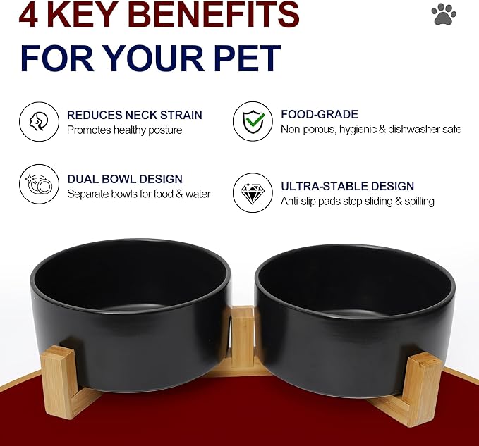 OniAnt Ceramic Dog Water Bowl, 13.5 oz No Spill Water and Food Bowls for Dogs, Modern Design Dishes for Puppy & Cat, Pet Feeding Station with Weighted Base, Black