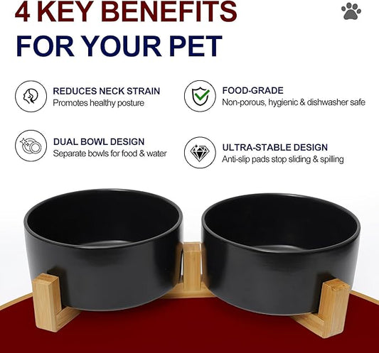 OniAnt Ceramic Dog Water Bowl, 13.5 oz No Spill Water and Food Bowls for Dogs, Modern Design Dishes for Puppy & Cat, Pet Feeding Station with Weighted Base, Black