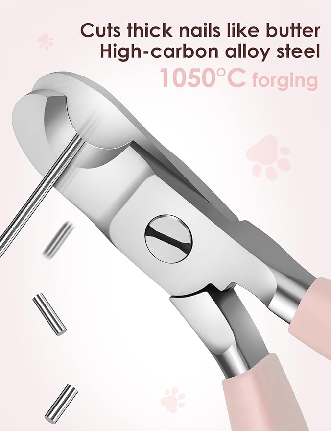 Heavy Duty Dog Nail Clippers -【Cuts Thick Nails Like Butter】【Upgraded Large Opening】 Professional Toenail Trimmer Razor Sharp Blade for Medium to Giant Breed (Pink)