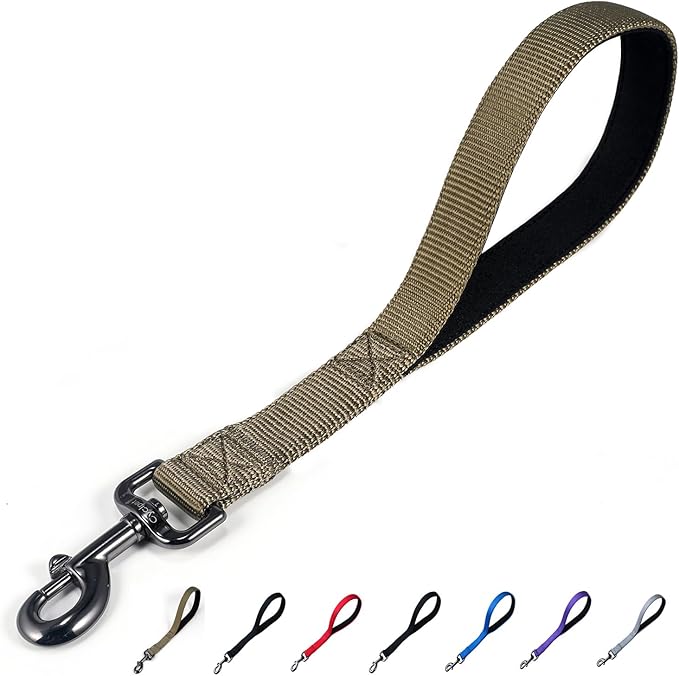 Advanced Short Dog Leash with Soft Padded Handle and Heavy-dutyClip & Nylon - 12 Inches Lead for Large and Medium Breed Dogs Daily Use. (Military Green, 12 Inches)