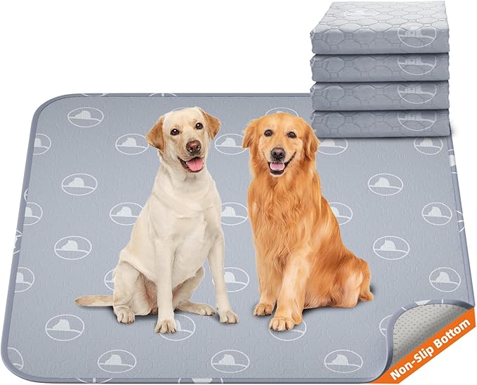 PJYuCien Washable Pee Pads for Dogs 4 Pack, 36" x 36" Non-Slip and Leak-Proof Pee Mat, Puppy Training Pads for Whelping, Playpen, Crate, Bed (Grey)