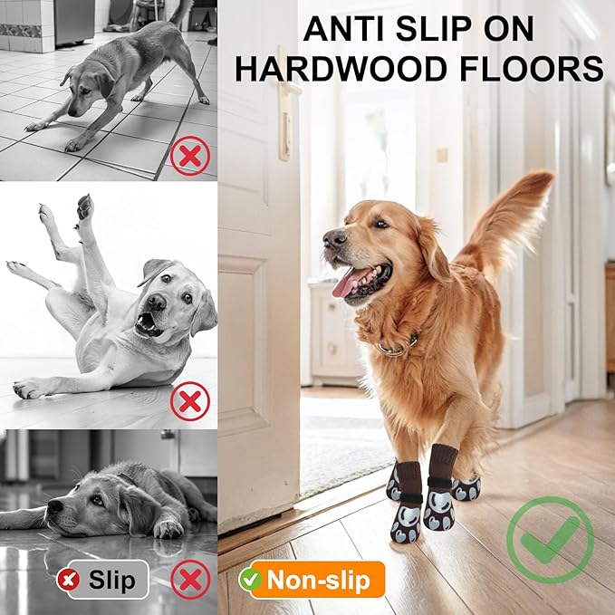 BEAUTYZOO Dog Socks, Non Slip Dog Socks to Prevent Licking Paws -Dog Shoes for Hot/Cold Pavement, Dogs Boots & Paw Protectors, Doggie Booties for Hardwood Floors, Small Medium Large Senior Dogs